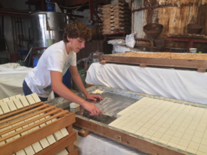 The Patounis family business olive oil soap production process at their factory in Corfu, Greece